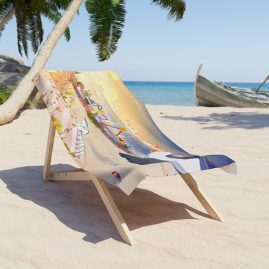 Beach Towel, Wildwood NJ Gull Boardwalk Rides Beach Background Towel, Ocean Lover Gift, Summer Vacation Towel, Coastal Decor, Beach House