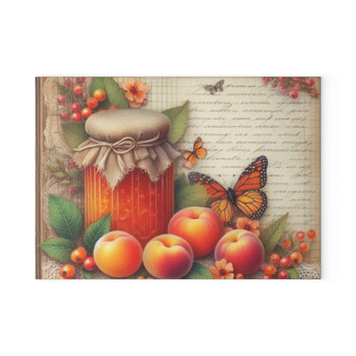 Rustic Fruit Peach Jam Jelly Preserves & Butterfly Glass Cutting Board, Farmhouse Kitchen Decor, Cooking Enthusiast, Home Chef, Kitchen