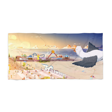 Beach Towel, Wildwood NJ Gull Boardwalk Rides Beach Background Towel, Ocean Lover Gift, Summer Vacation Towel, Coastal Decor, Beach House