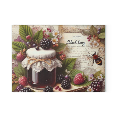 Rustic Fruit BlackBerry Jam Jelly Glass Cutting Board - Vintage Berry Design, Kitchen Decor, Gift for Foodies, Housewarming