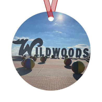 Personalized Wildwood NJ Sign beach balls Metal Christmas Tree Ornament