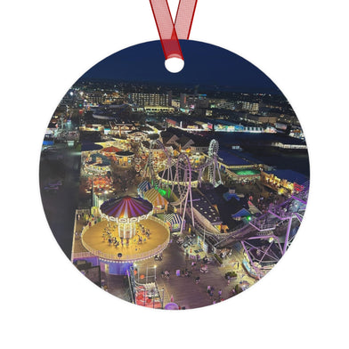Personalized Wildwood NJ Boardwalk at night holiday Christmas Metal Ornaments