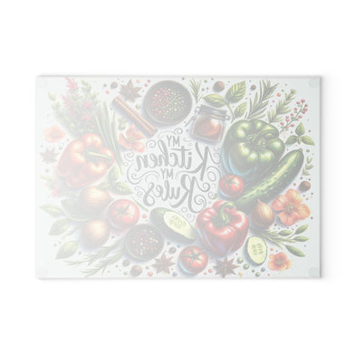 Floral Kitchen Glass Cutting Board - Perfect Gift for Chefs My Kitchen My Rules 8X11