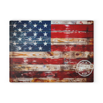American Flag Glass Cutting Board, Patriotic Kitchen Decor 11X5, Made In America