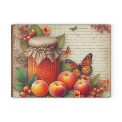 Rustic Fruit Peach Jam Jelly Preserves & Butterfly Glass Cutting Board, Farmhouse Kitchen Decor, Cooking Enthusiast, Home Chef, Kitchen