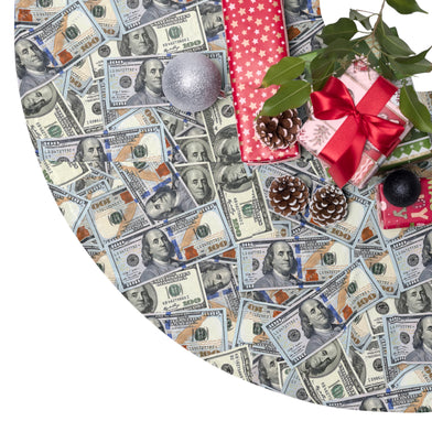 Money Print Christmas Tree Skirt, Holiday Decor, Unique Tree Mat, hundreds of hundred dollar Bills Design, Festive Home Decoration